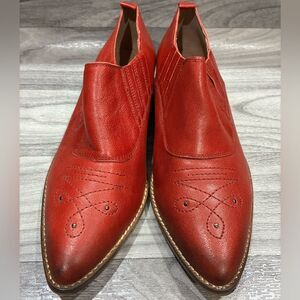 SixtySeven Red Leather Booties | Made in Spain | Western Pointed Toe